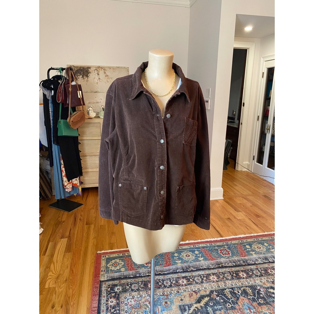 Chicos Brown Corduroy Utility Jacket Button Front Embossed Detail Size 2